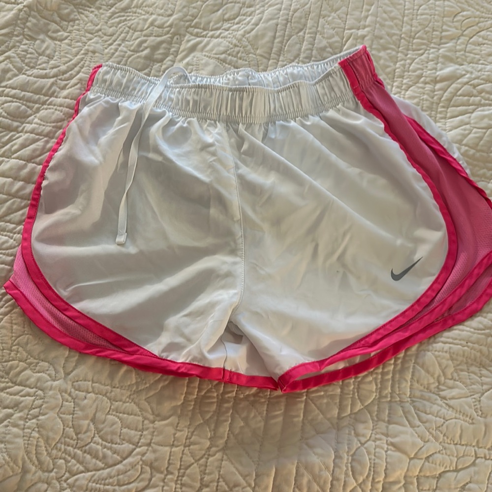 pink and white nike athletic shorts - dry fit - size Small